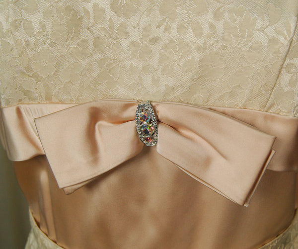 Vintage 1950s Beige Brocade Dress Cats Like Us