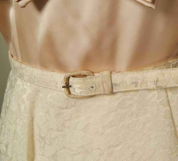 Vintage 1950s Beige Brocade Dress Cats Like Us