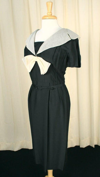 Vintage 1950s Black Big Collar Dress Cats Like Us