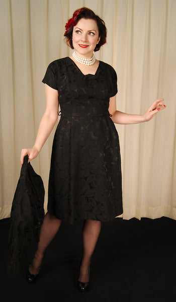 Vintage 1950s Black Brocade Dress Suit Cats Like Us