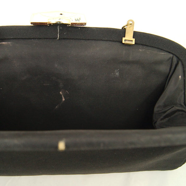 Vintage 1950s Black Fabric Clutch Bag Cats Like Us