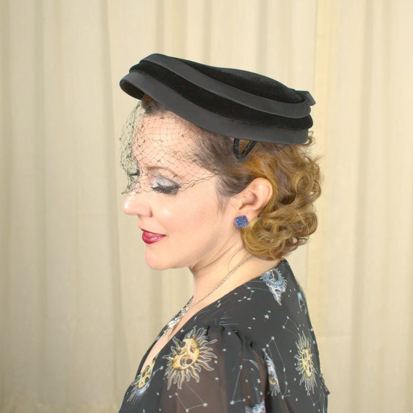 Vintage 1950s Black Velvet & Satin Hat Cats Like Us
