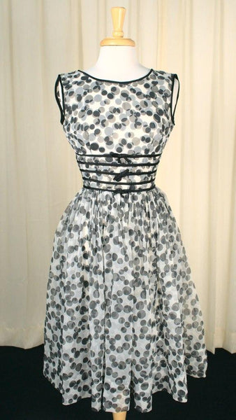 Vintage 1950s Black & White Swing Dress Cats Like Us