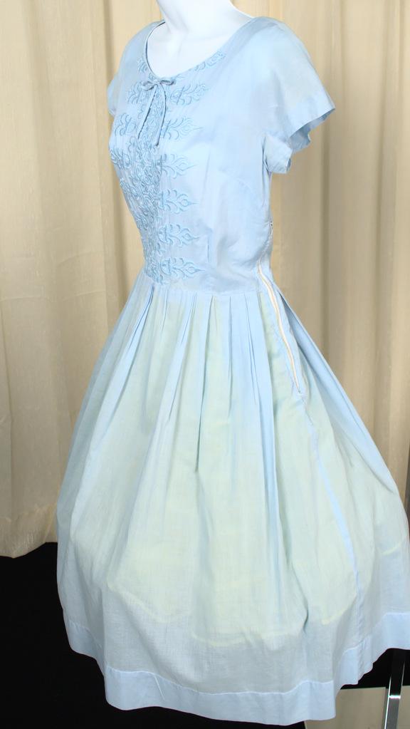 Vintage 1950s Blue Embroidered Dress by Nelly Don Cats Like Us Vintage 1950s Blue Embroidered Dress by Nelly Don Cats Like Us