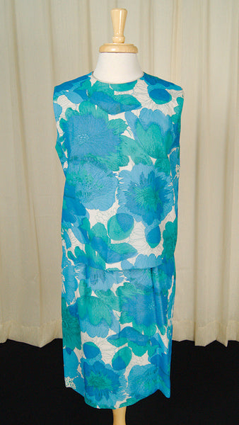 Vintage 1950s Blue Floral Dress Set Cats Like Us