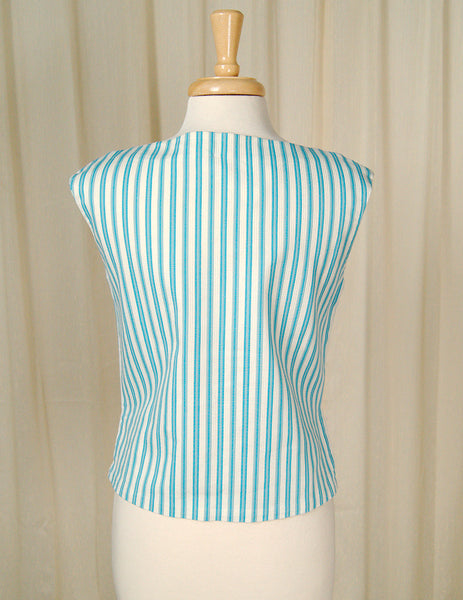 Vintage 1950s Blue Striped Ladies Tank Top Cats Like Us