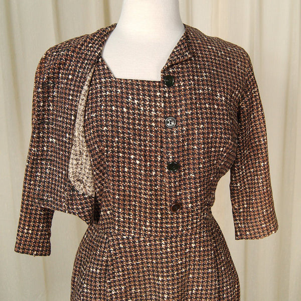 Vintage 1950s Brown Houndstooth Suit Cats Like Us
