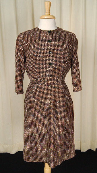 Vintage 1950s Brown Houndstooth Suit Cats Like Us