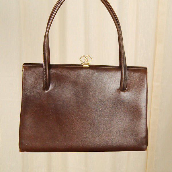 Vintage 1950s Brown Leather Handbag Cats Like Us