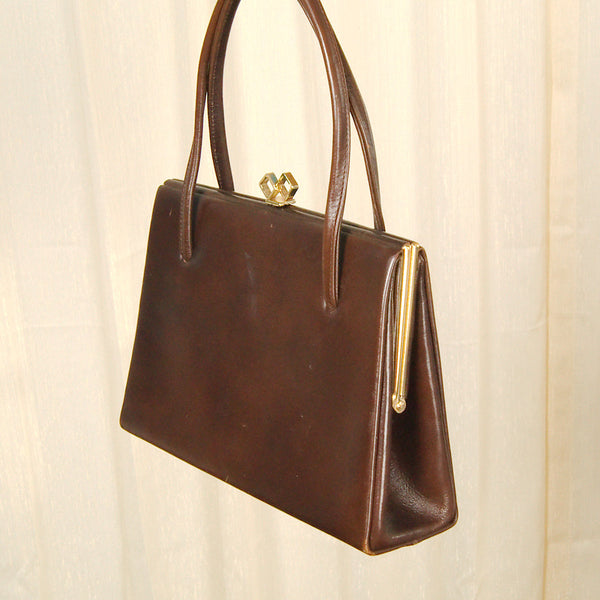 Vintage 1950s Brown Leather Handbag Cats Like Us