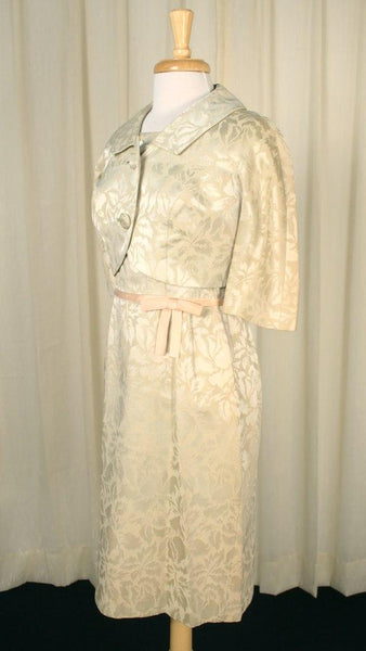 Vintage 1950s Cream Brocade Dress Suit Cats Like Us