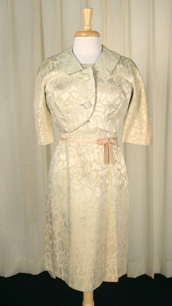 Vintage 1950s Cream Brocade Dress Suit Cats Like Us