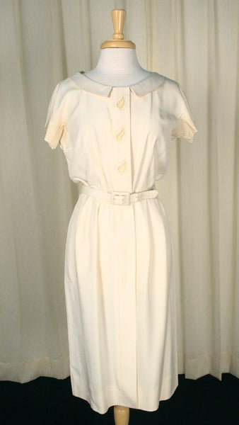 Vintage 1950s Cream Leaf Shirt Dress Cats Like Us