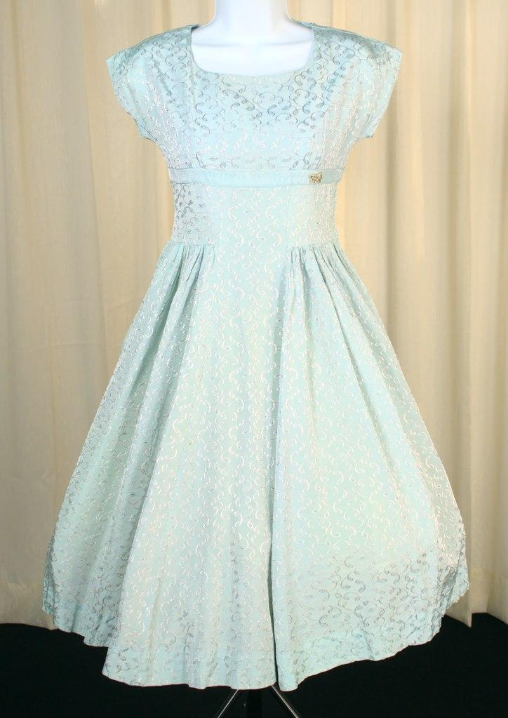 Vintage 1950s Ice Blue Swirls Dress