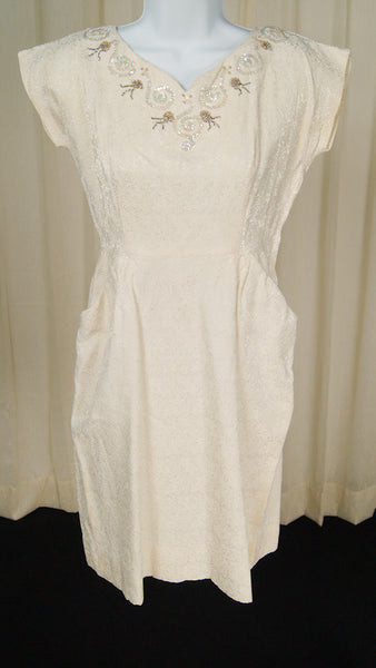 Vintage 1950s Ivory Brocade Dress Cats Like Us