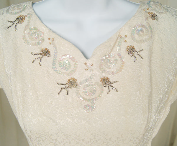 Vintage 1950s Ivory Brocade Dress Cats Like Us