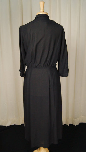 Vintage 1950s LS Black Shirt Dress Cats Like Us