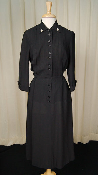 Vintage 1950s LS Black Shirt Dress Cats Like Us