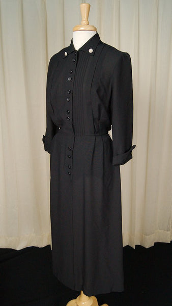 Vintage 1950s LS Black Shirt Dress Cats Like Us