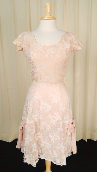 Vintage 1950s Lace Overlay Bow Dress Cats Like Us