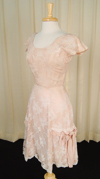 Vintage 1950s Lace Overlay Bow Dress Cats Like Us