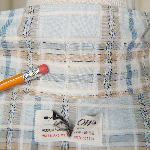 Vintage 1950s Mens Blue Plaid Loop Shirt Cats Like Us