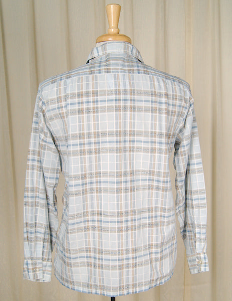 Vintage 1950s Mens Blue Plaid Loop Shirt Cats Like Us