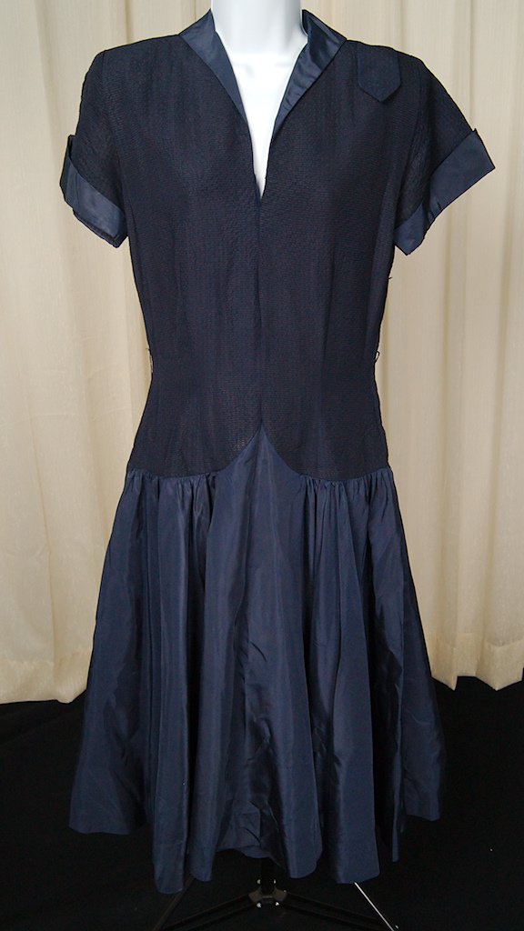Vintage 1950s Navy Blue Women's Drop Waist Dress – Cats Like Us
