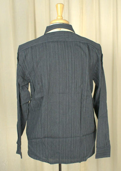 Vintage 1950s Navy Blue Stripe LS Shirt Cats Like Us