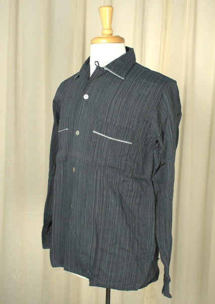 Vintage 1950s Navy Blue Stripe LS Shirt Cats Like Us