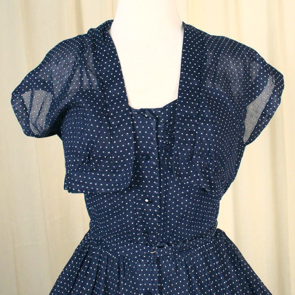 Vintage 1950s Navy Blue Swiss Dot Sun Dress Cats Like Us