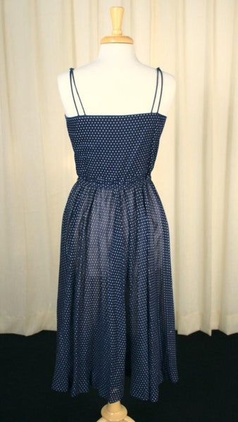 Vintage 1950s Navy Blue Swiss Dot Sun Dress Cats Like Us