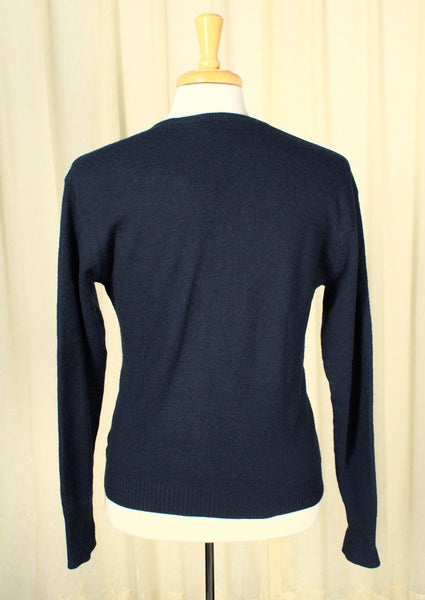 Vintage 1950s Navy V Neck Sweater Cats Like Us