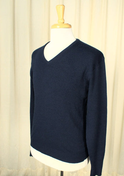 Vintage 1950s Navy V Neck Sweater Cats Like Us