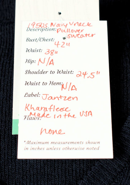 Vintage 1950s Navy V Neck Sweater Cats Like Us