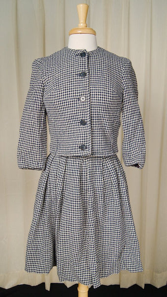 Vintage 1950s Navy & White Skirt Suit Cats Like Us