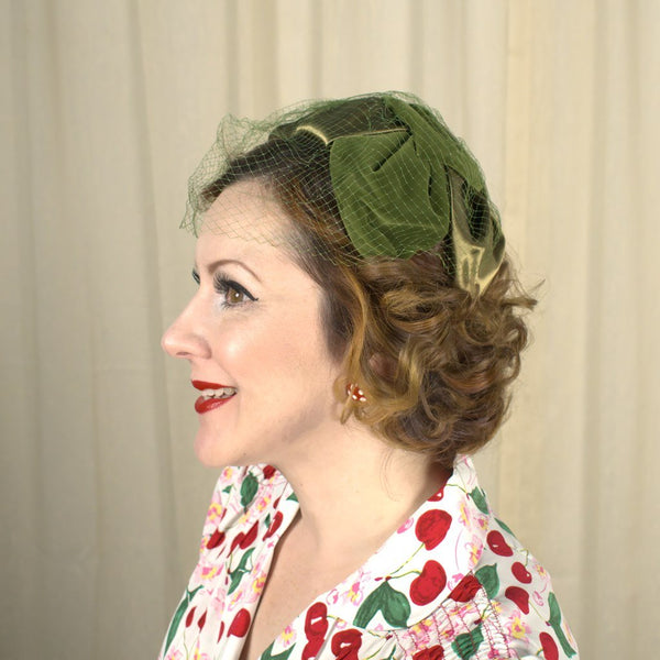 Vintage 1950s Olive Green Crescent Hat Cats Like Us