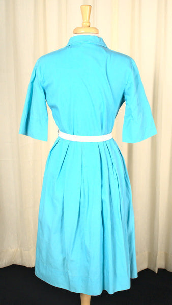 Vintage 1950s Sky Blue Shirt Dress Cats Like Us