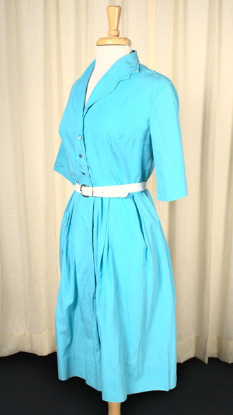 Vintage 1950s Sky Blue Shirt Dress Cats Like Us