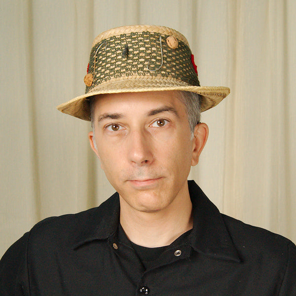 Vintage 1950s Straw Fishing Novelty Hat Cats Like Us