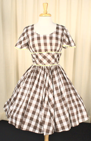 Vintage 1960s Brown Gingham Swing Dress Cats Like Us