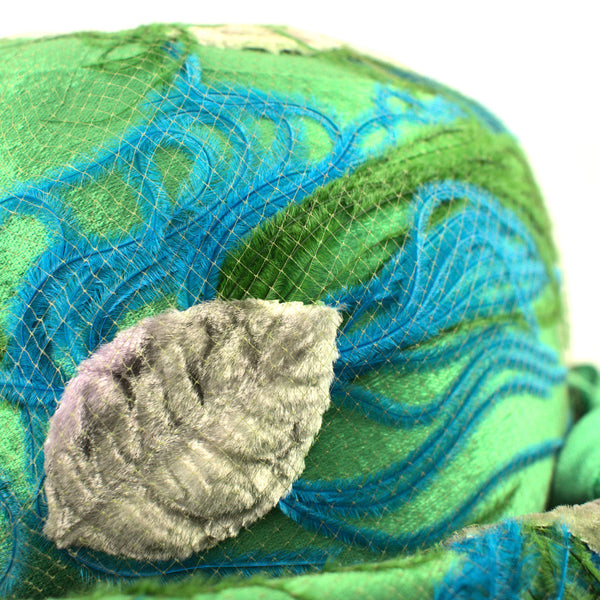Vintage 1960s Green & Blue Velvet Hat Cats Like Us