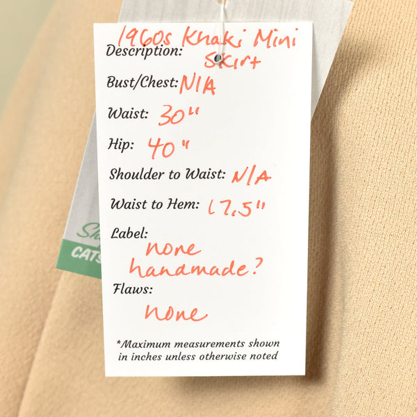 Vintage 1960s Khaki Mini Skirt Cats Like Us