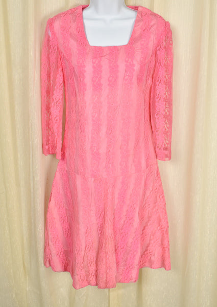 Vintage 1960s Neon Pink Lace Dress Cats Like Us