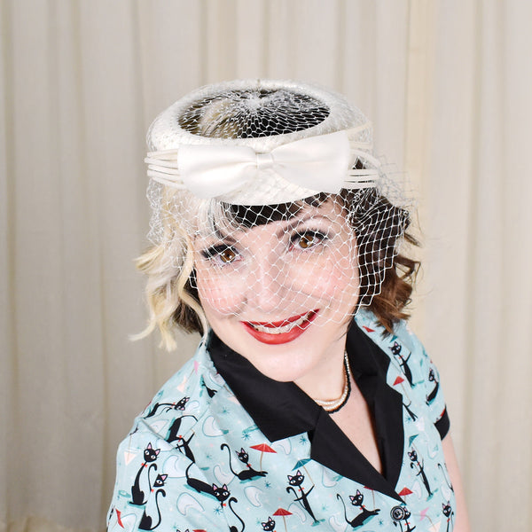 Vintage 1960s Off White Crown & Net Hat Cats Like Us