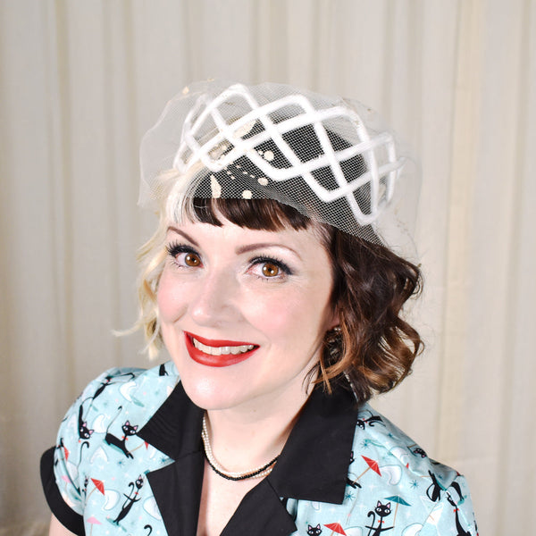 Vintage 1960s White Flocked Crown Hat Cats Like Us