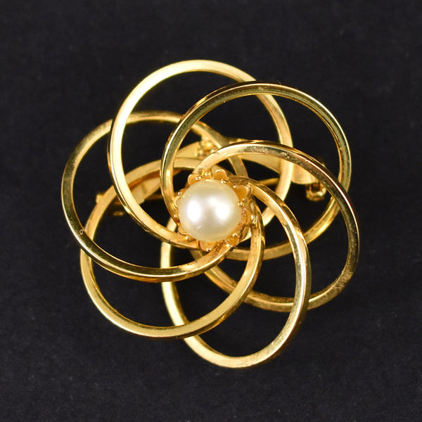 Vintage 3D Gold Spirograph Pearl Brooch Cats Like Us