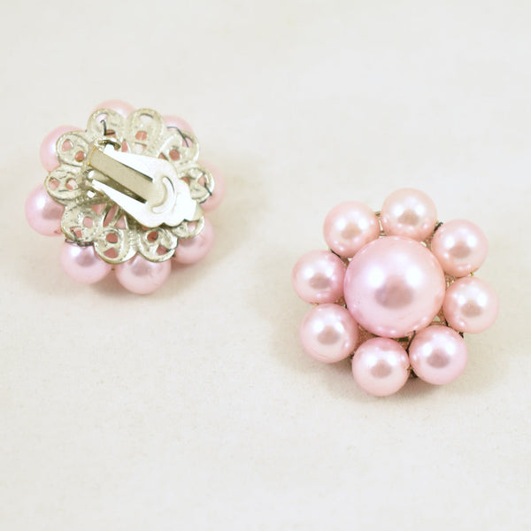 Vintage Baby Pink Bead Cluster Earrings Cats Like Us