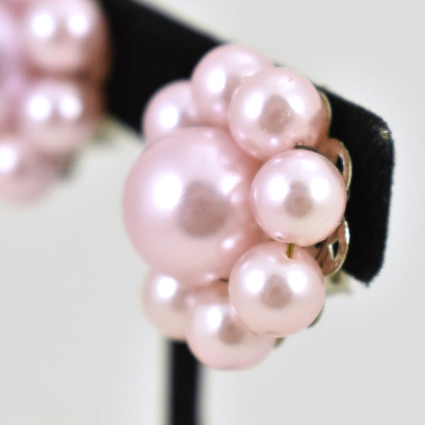 Vintage Baby Pink Bead Cluster Earrings Cats Like Us
