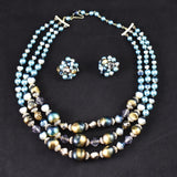 Cats Like Us Vintage Blue and Gold Necklace Set